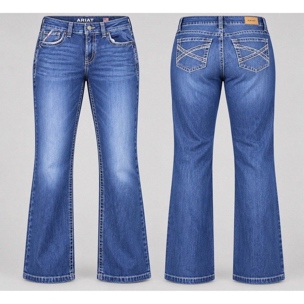 ARIAT FR Mid Rise Boot Cut Denim Work Jeans mens 32Sx30 Cat 2 Blue Work Western